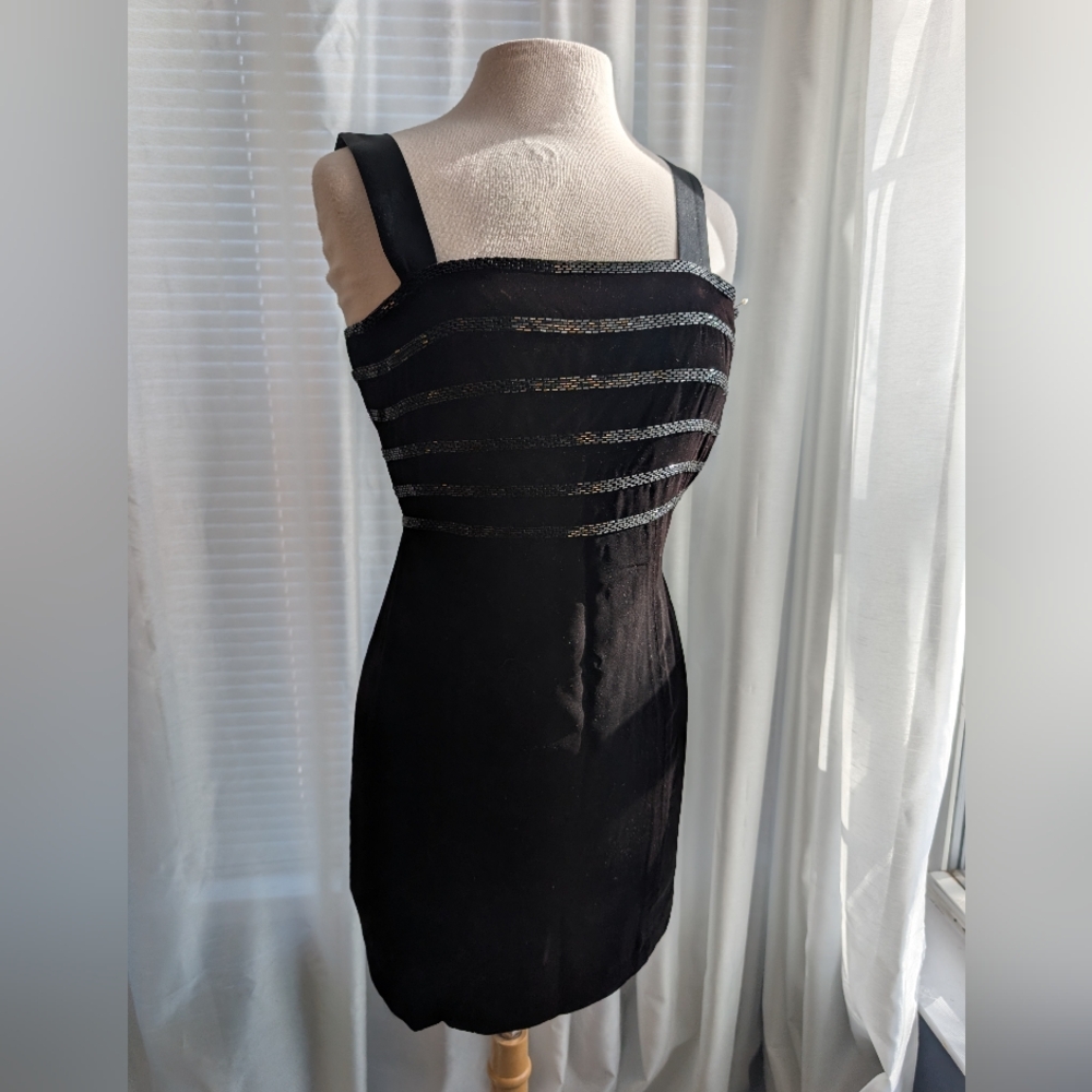 Niteline Black and Silver Striped Mini Dress
